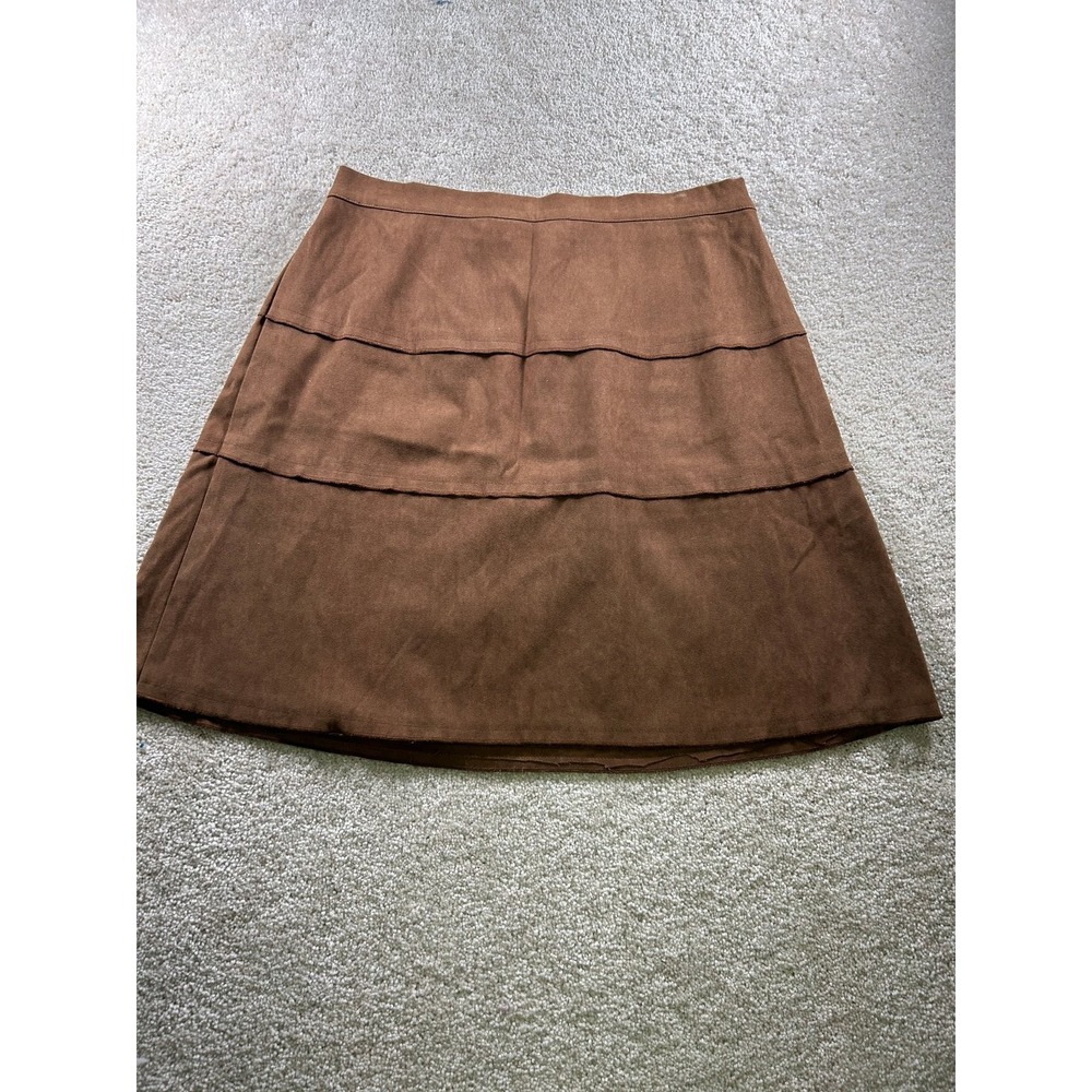d&co Brown Women's Medium Faux Suede A-Line‎ Skirt Elastic Waistband
